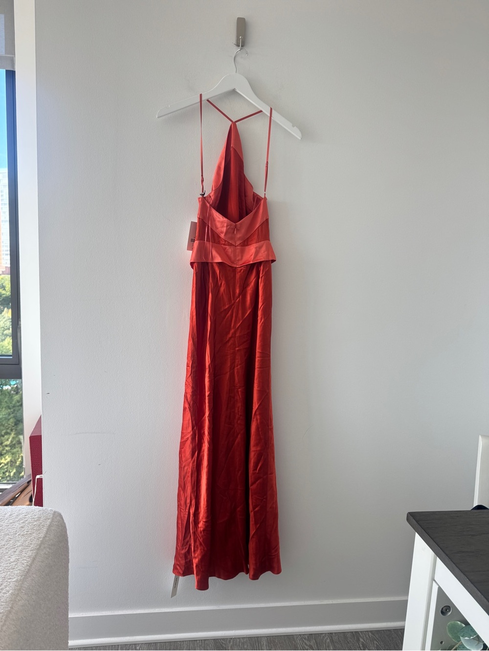 REFORMATION Jillian Silk Dress in Chili Mango 2 - Picture 8 of 9